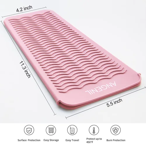 Miniatura 3 de ANGENIL - Alfombrilla de silicona resistente al calor para plancha plana, para viaje con doble voltaje, rizador de pelo, alisador de cabello, Rubor