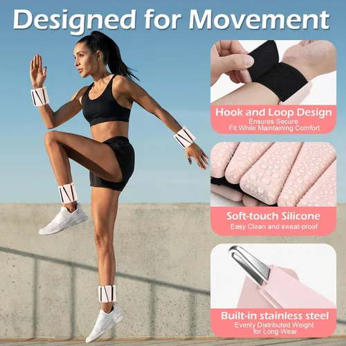 Miniatura 7 de Pesas de muñeca y tobillo para mujeres y hombres, brazaletes con peso ajustables de 2 libras/4 libras para aumentar la quema de calorías y la Beige