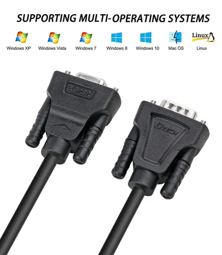 Miniatura 6 de DTech DB9 RS232 - Cable serie macho a hembra, cable de módem nulo, cruce de 7 cables para comunicación de datos (1.5 pies, negro)