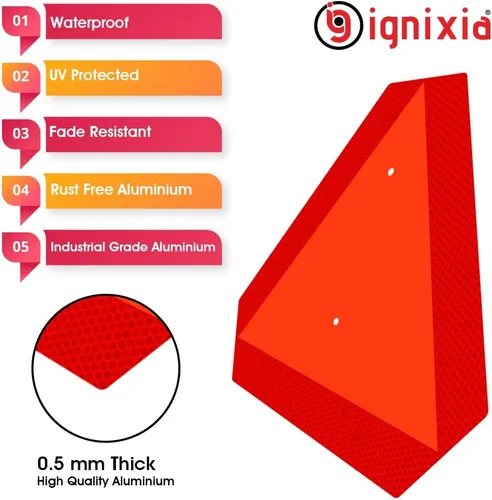 Miniatura 4 de Ignixia Letrero de vehículo de movimiento lento, letreros triangulares de aluminio de movimiento lento de aluminio, 14 x 16 pulgadas, base naranja