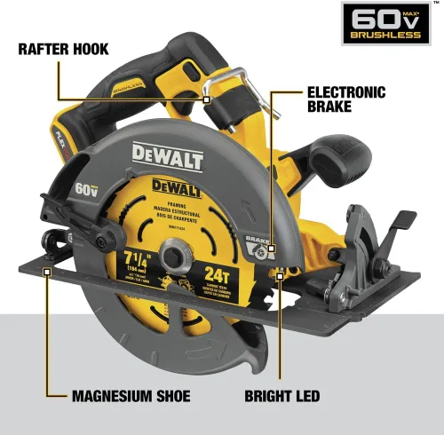 Miniatura 8 de DEWALT FLEXVOLT 60V MAX* Sierra circular con kit de freno, 7-1/4 pulgadas (DCS578X2)