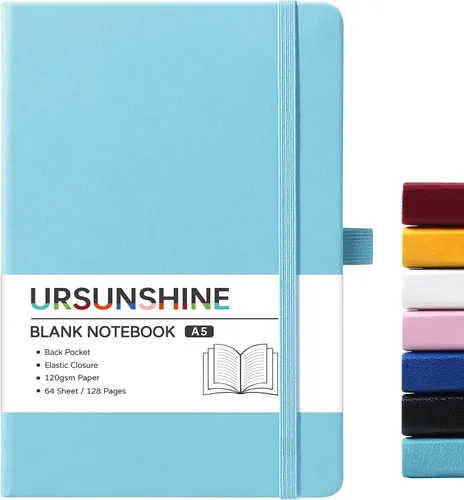 Miniatura 16 de Cuaderno punteado, diario, 5.3 x 8.26 pulgadas, tapa dura, prémium, papel grueso, doble espiral, bandas, cuero negro sintético, lazo para bolígrafo