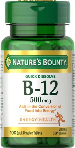 Nature's Bounty Vitamina B12, apoya el metabolismo energético y la salud del sistema nervioso, 500mcg, 100 tabletas de disolución rápida