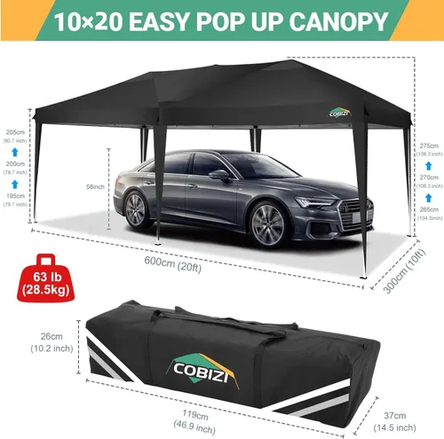 Miniatura 6 de COBIZI - Toldo desplegable de 10 x 20 pies con 6 paredes, impermeable y con protección UPF 50+, ideal para bodas, fiestas, eventos al aire libre