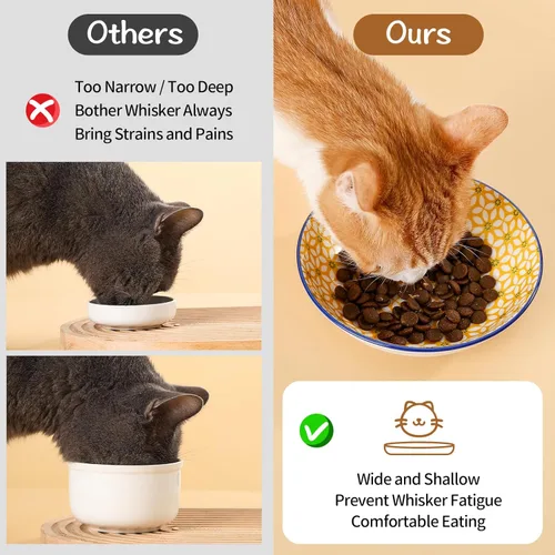 Miniatura 4 de Cuencos de cerámica para gatos – Serie floral colorido juego de 6 cuencos para gatos – Cuencos de alimentación para gatos con alfombrilla