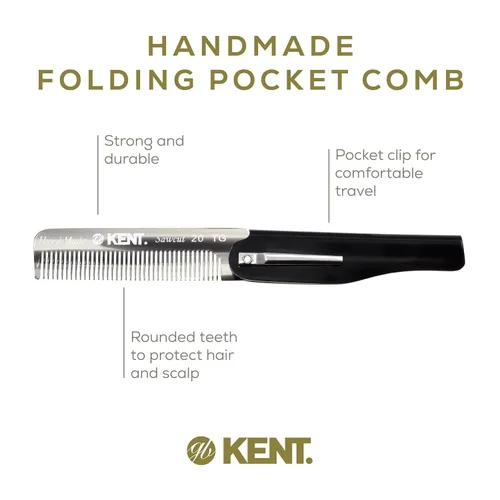 Miniatura 4 de Kent 20T - Peine de bolsillo plegable hecho a mano para hombres, peine alisador de pelo de dientes finos para el cuidado diario del cabello, barba