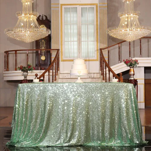 Miniatura 118 de PartyDelight Mantel de lentejuelas redondo de 50 pulgadas, color dorado claro, adorno de mesa para decoración de bodas, fiestas, cumpleaños