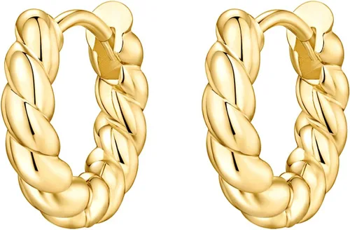 Miniatura 3 de PAVOI Aretes de plata de ley 925 chapados en oro de 14 quilates Mini aretes de aro para mujer