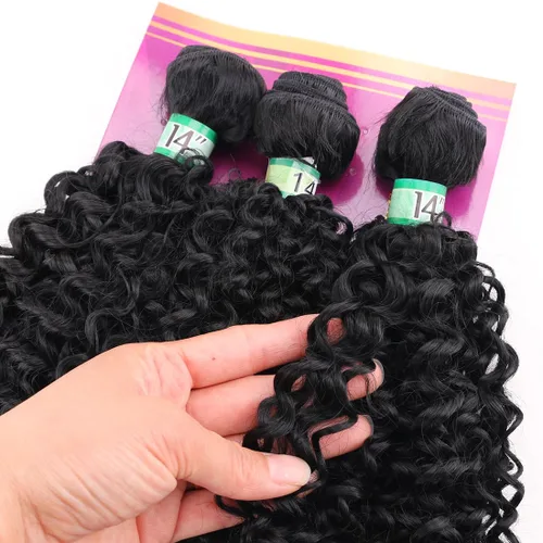 Miniatura 2 de Extensiones de cabello rizado afro rizado, sintético, tejido rápido, extensiones de cabello de fibra de alta temperatura para mujeres, color negro