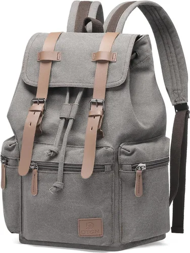 Miniatura 8 de DTGN Mochila de lona vintage para hombres y mujeres, mochila casual duradera con acento de cuero, se adapta a la universidad, trabajo, viajes y al