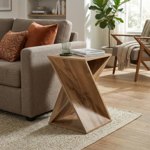 Miniatura 3 de Mesa Auxiliar Moderna Única con Extremo Retorcido, Mesa Lateral de Estilo Rústico, Estilo Rústico, Sala de Estar, Mesa Decorativa de Dormitorio