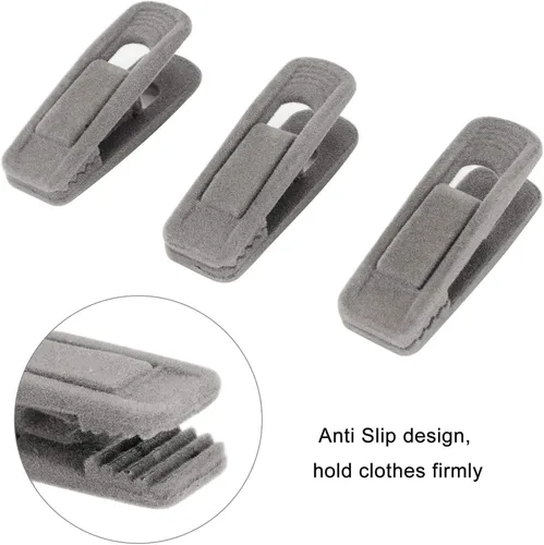 Miniatura 4 de Paquete de 20 clips de terciopelo para colgar pantalones grises, clips de terciopelo fuertes, perfectos para perchas finas de terciopelo (gris)