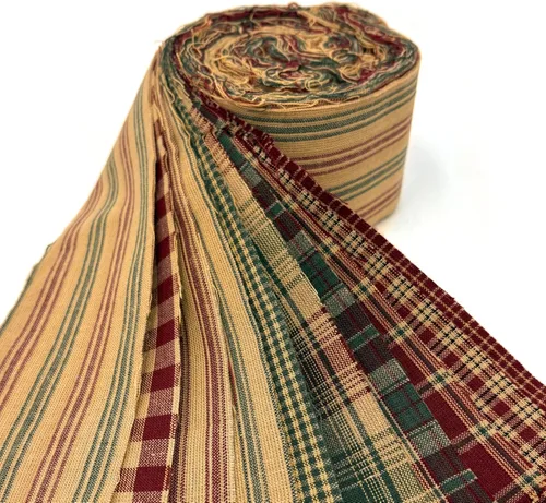 Tela de Algodón Homespun Navideña Vintage Roja Verde 22 piezas 2.5" X 44" Rollo Precortado (Rollo de Jalea) de JCS