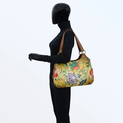Miniatura 4 de Anuschka Hobo grande de cuero genuino con triple compartimento para mujer, exterior pintado a mano