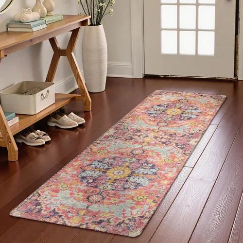 Miniatura 72 de Lahome Alfombra bohemia con medallón floral, 4 x 6 pies, color verde azulado, suave, lavable, antideslizante, apta para mascotas, alfombra