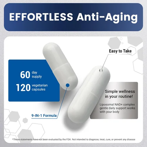 Miniatura 6 de Suplemento NAD+ 120 cápsulas – NAD+ liposomal con resveratrol para energía celular y vitalidad diaria – Fórmula de alta absorción para hombres
