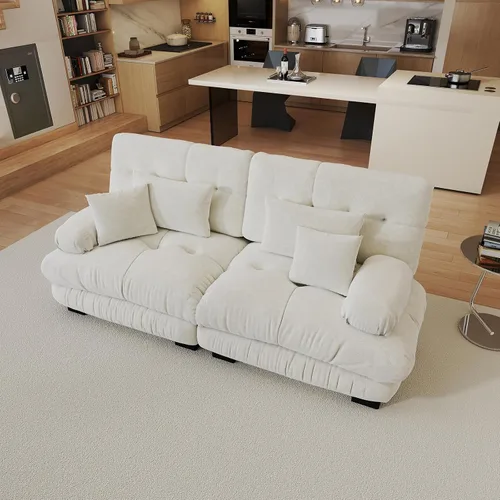 Miniatura 87 de Sofá modular de gran tamaño de 94 pulgadas, sofás seccionales grandes de color beige y blanco para sala de estar, juego de sofá de terciopelo, sofás