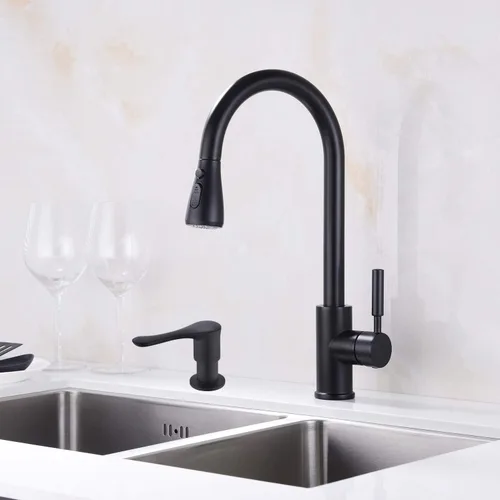 Miniatura 7 de Dispensador de jabón para fregadero de cocina, dispensador de fregadero integrado negro con cabezal de bomba de latón macizo, resistente a