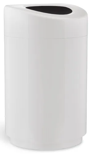 Safco Bote de basura con tapa abierta, 30 galones, de acero inoxidable, moderno, para uso en interiores, color blanco 2-Blanco