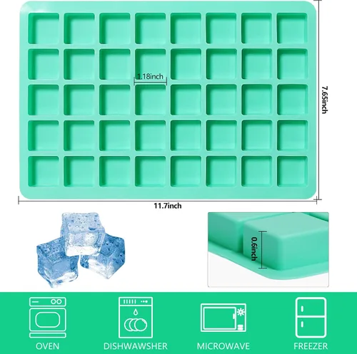 Miniatura 3 de Paquete de 2 moldes cuadrados de silicona para chocolate, moldes de silicona para caramelo de 40 cavidades para chocolate, cubitos de hielo