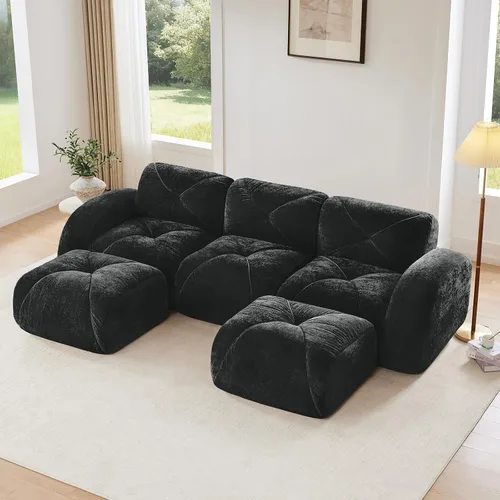 Miniatura 14 de Sofás modulares modulares de 110.6 pulgadas para sala de estar, sofá moderno de terciopelo sin hueso, no requiere montaje, cómodo sofá sin hueso