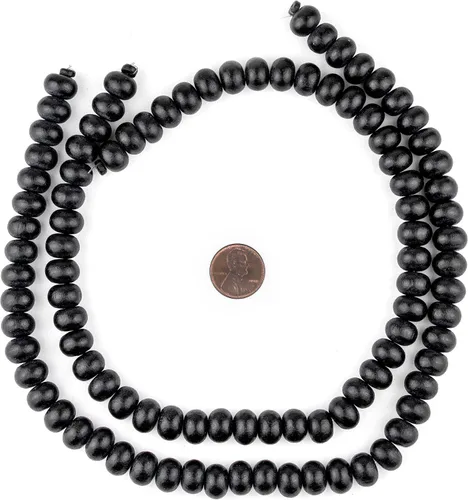 Miniatura 2 de The Bead Chest Cuentas de madera natural de ábaco negro (0.315x0.472 in): hilo de madera ecológico orgánico para joyería de bricolaje, manualidades