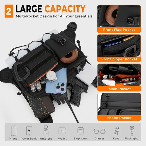 Miniatura 3 de Muserise - Bolso de pecho para exterior para hombres y mujeres, chaleco táctico para correr, ciclismo, paquete de pecho EDC para deportes y Negro