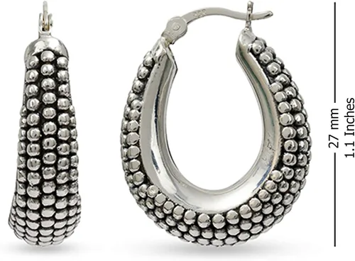 Miniatura 7 de LeCalla Juego de 2 pares de aretes de aro antiguos de plata esterlina para mujer., Plata de ley