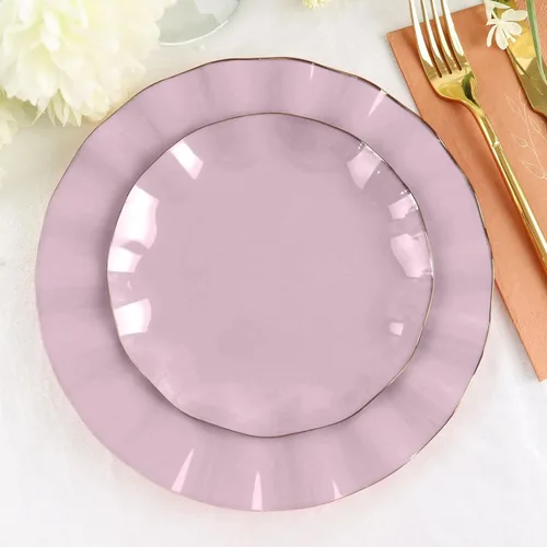 Miniatura 152 de Tableclothsfactory Paquete de 10 platos redondos de plástico negro de 6 pulgadas para ensalada de postre, platos desechables con borde ondulado