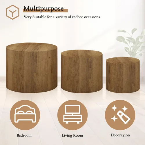Miniatura 6 de Vikiullf Juego de 3 mesas de centro anidadas, mesas redondas de madera, mesa circular moderna para sala de estar, dormitorio, mesa auxiliar