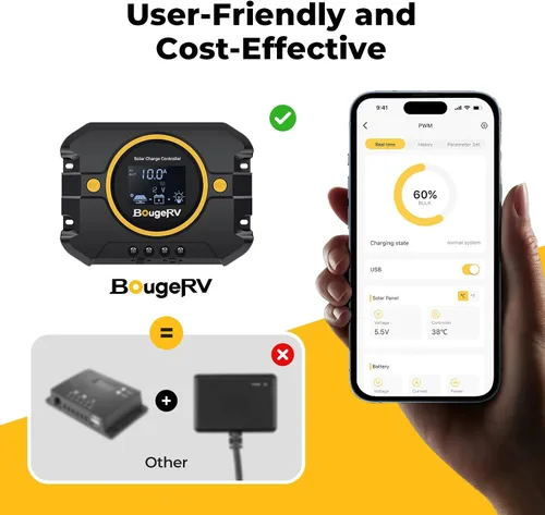 Miniatura 2 de BougeRV Li 10A PWM Controlador de carga solar 12V 24V, regulador de panel solar con pantalla retroiluminada, puerto USB, parámetro ajustable