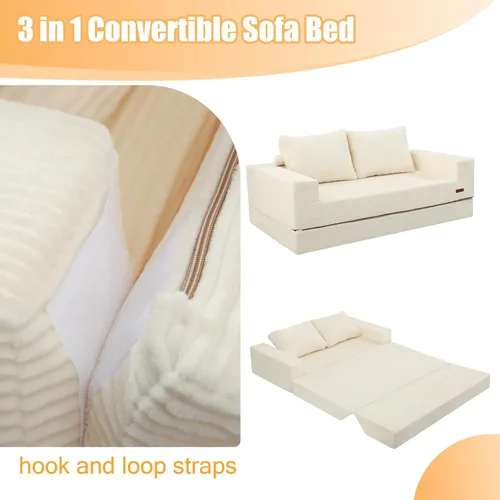 Miniatura 7 de COMAX Sofá Cama Convertible Queen, Sofá de Piso Plegable de Pana Sofá Cama Extraíble Futón Sleeper con Almohadas, Sofá Plegable Sin Estructura