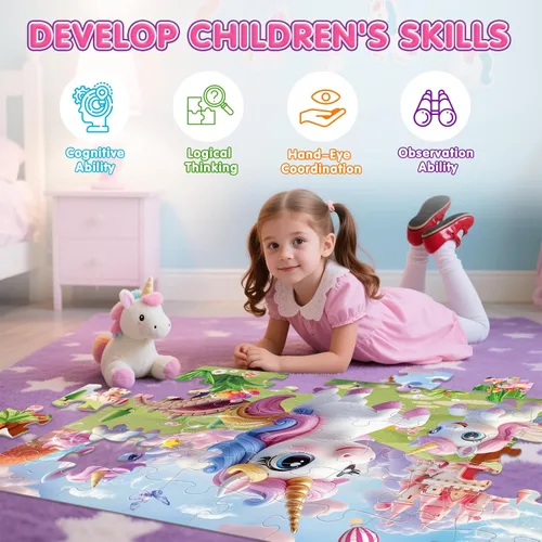 Miniatura 5 de Rompecabezas de piso Jumbo para niños, rompecabezas de unicornio de 48 piezas, rompecabezas grande para niños pequeños de 3 a 5 años, juguete