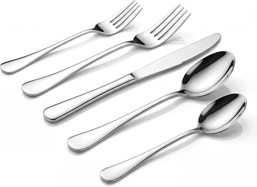 Miniatura 13 de LIANYU, juego de 20 piezas de cubiertos de acero inoxidable, para 4, incluye cuchillo, tenedor y cuchara, pulido al espejo, apto para lavavajillas
