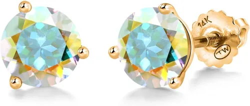 Miniatura 221 de Gem Stone King Aretes de Martini de oro amarillo de 14 quilates Aretes de tuerca de 3 puntas para mujeres y hombres Redondos de 0.236 pulgadas