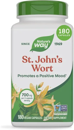 Nature's Way Hierba de San Juan, promueve una perspectiva positiva*, 700 mg por porción de 2 cápsulas, proyecto verificado sin OMG, vegano, 180