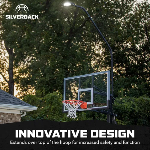 Miniatura 6 de Silverback La luz LED de aro de baloncesto ilumina el tablero, el borde y la cancha y se adapta a los aros cuadrados Silverback y Goaliath