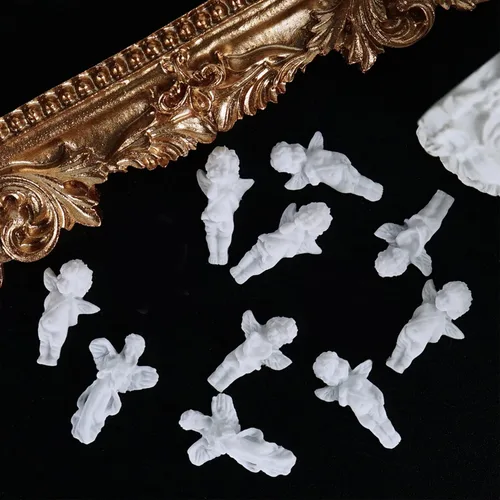 Miniatura 5 de WOKOTO 90 dijes de uñas de ángel en relieve blanco para uñas acrílicas 3D Angel Baby Nail Art Charms Retro Barroco Cupido Diseños Accesorios de Arte