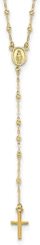 Diamond2Deal Oro amarillo de 14 quilates pulido y corte de diamante con 3 pulgadas ext. Collar de rosario, regalo de joyería fina para mujer, Metal,