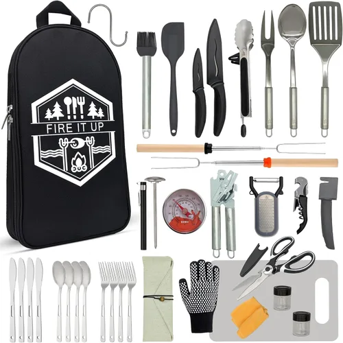 BOMKI Juego de utensilios de cocina para asar y acampar al aire libre, barbacoa, juego de utensilios de cocina, accesorios de utensilios de cocina,