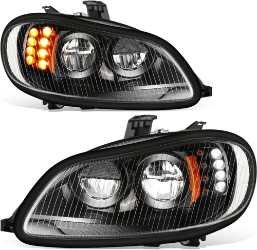 Miniatura 15 de DNA MOTORING - HL-HAY-015-CH Par de faros delanteros LED de halo dual DRL con señal de giro, haz alto/bajo, proyector compatible con Freightliner M2