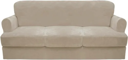 Miniatura 20 de CUCRAF Funda para sofá con cojines de 3 piezas, fundas deslizantes de terciopelo suave y grueso para sofá de la sala de estar, protector de muebles