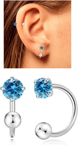Miniatura 16 de Aretes Huggie de medio aro para mujeres y niñas, pequeños aretes de cartílago, aretes de botón con piedra natal para mujeres, aretes de botón