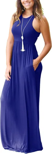 Miniatura 2 de GRECERELLE Womens Sleeveless Racerback Loose Plain Maxi Dress Floral Print Casual Long Dresses with Pockets