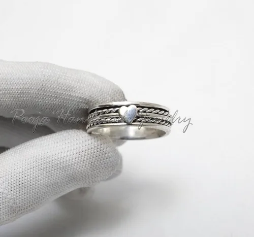 Anillo giratorio de plata de ley 925, hecho a mano, para aliviar la ansiedad, banda giratoria fina para mujeres, anillo de preocupación, joyería de