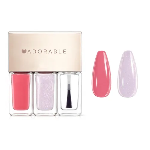 Juego de esmaltes de uñas rosa coral, juego de 3 piezas a base de agua vegano melocotón y rubor nude con capa superior brillante | Uñas frescas de