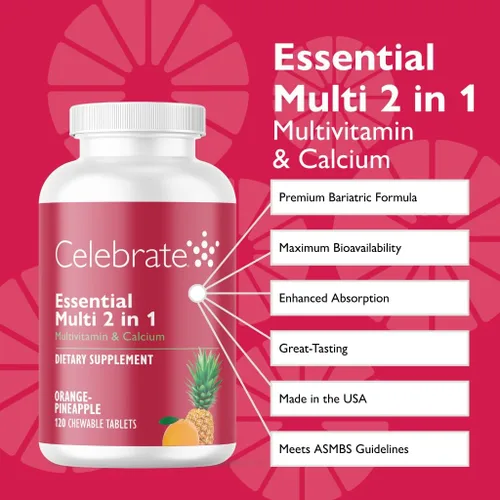 Miniatura 2 de Celebrate Vitamins Multivitamínico bariátrico 2 en 1 con citrato de calcio, vitaminas A, D, E para pacientes con cirugía posterior a la bariátrica