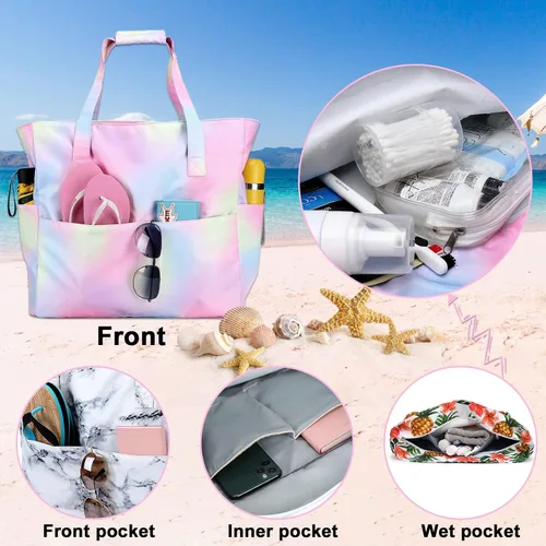 Miniatura 3 de Bolsa de playa y piscina para mujer, grande, bolsa de gimnasio con compartimento húmedo para viajes, impermeable