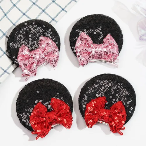 Miniatura 5 de Ayesha Pinzas de pelo con orejas de ratón para niñas pequeñas, con lentejuelas y lazos, accesorios de pelo para disfraz de Halloween, Navidad