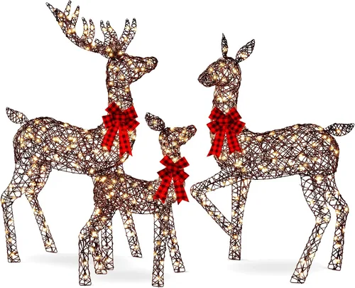 Miniatura 11 de Best Choice Products Juego familiar de ciervos de Navidad grandes iluminados de 6.5 pies, 3 piezas, decoración de patio al aire libre con 385 luces